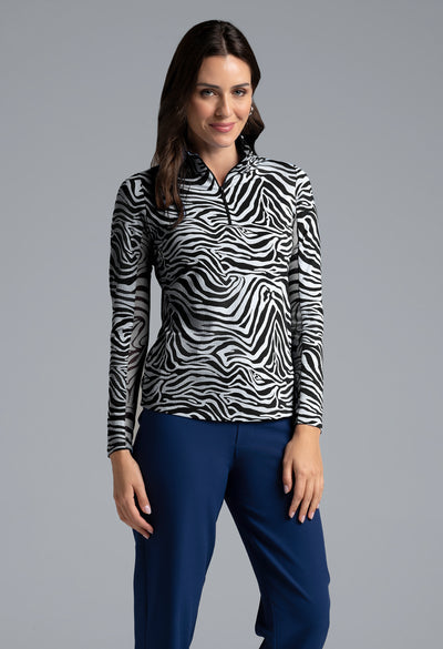 IBKUL ROMINA LONG SLEEVE MOCK ZIP SWEATER