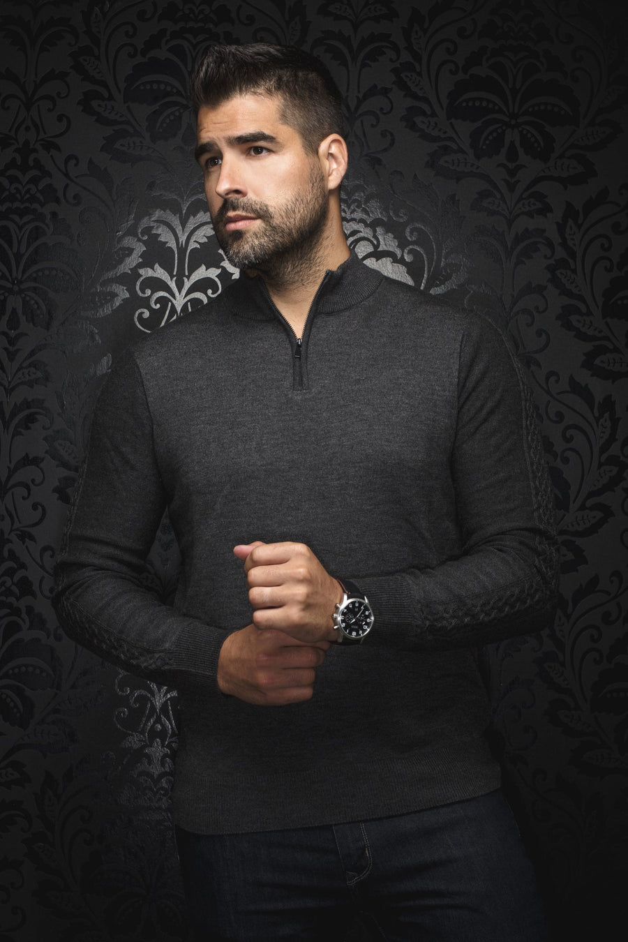 BLACK MERINO 1/4 ZIP MESTA SWEATER