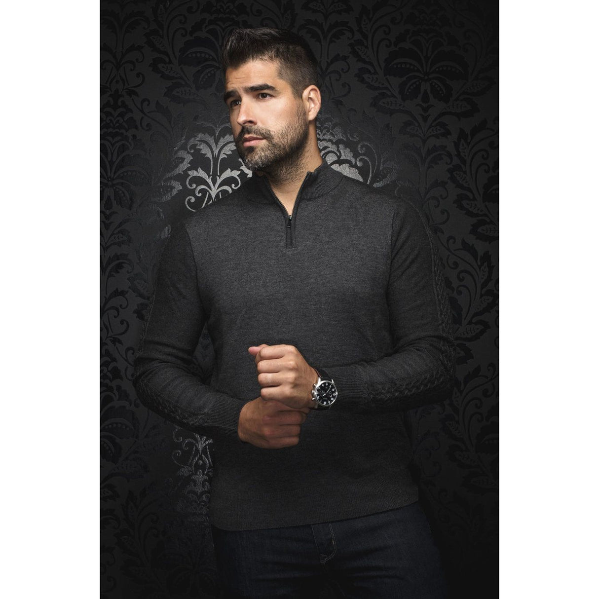 BLACK MERINO 1/4 ZIP MESTA SWEATER