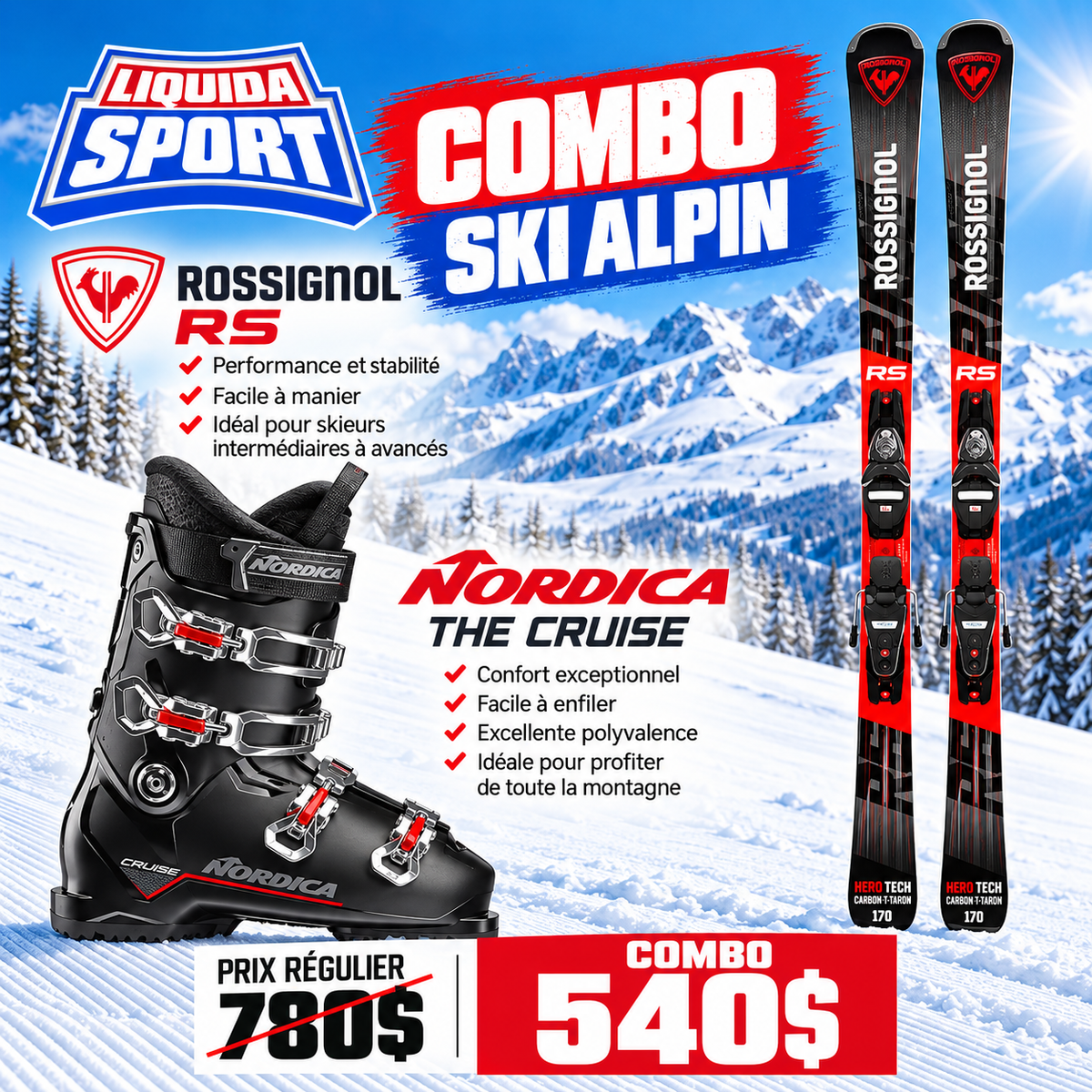 ROSSIGNOL EXPERIENCE 76 MEN'S ALPINE SKI COMBO AND BOOT