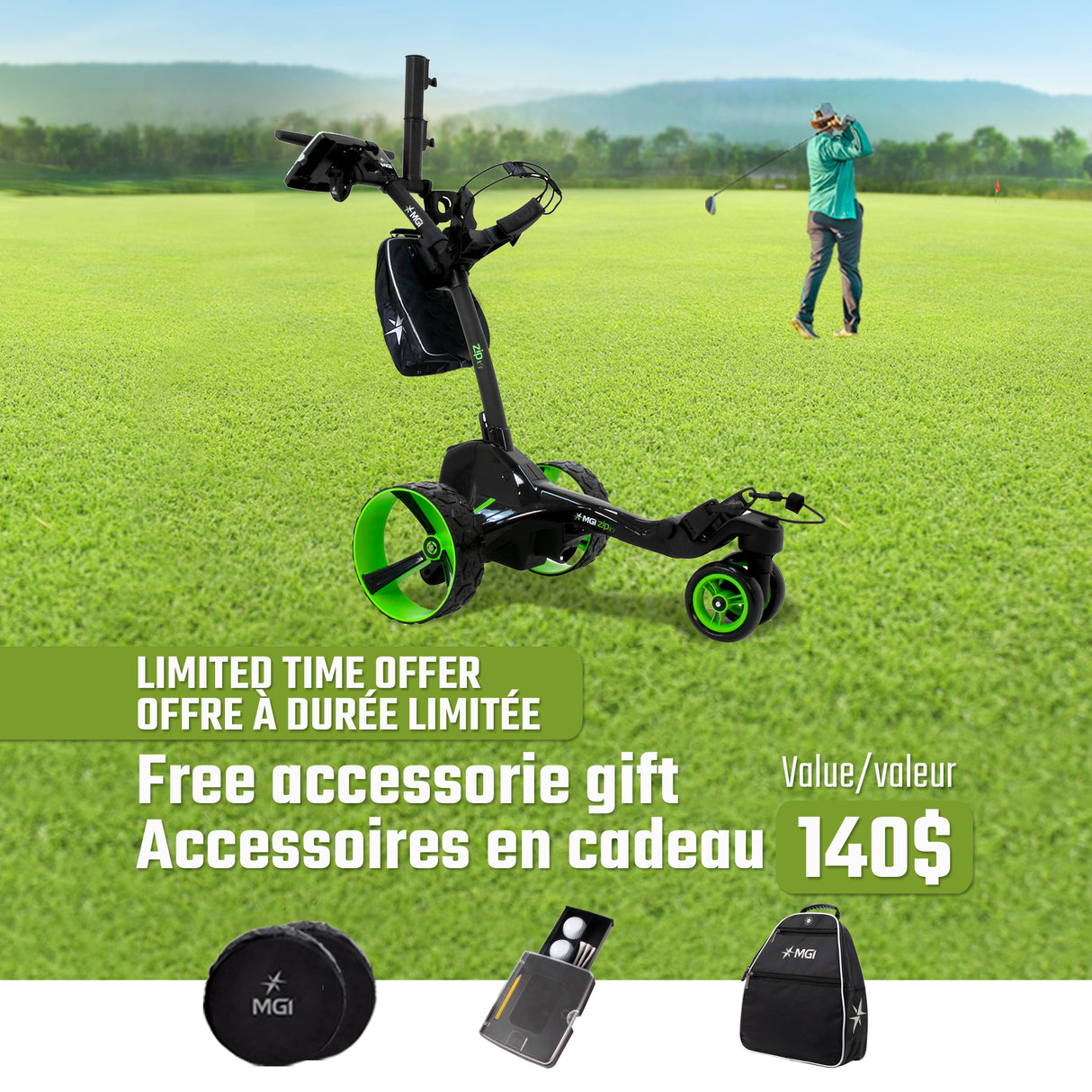 CHARIOT GOLF Électrique MG ZIP X5 2026 Pour Parcours Plus Rapide- 140$ accessoires gratuits